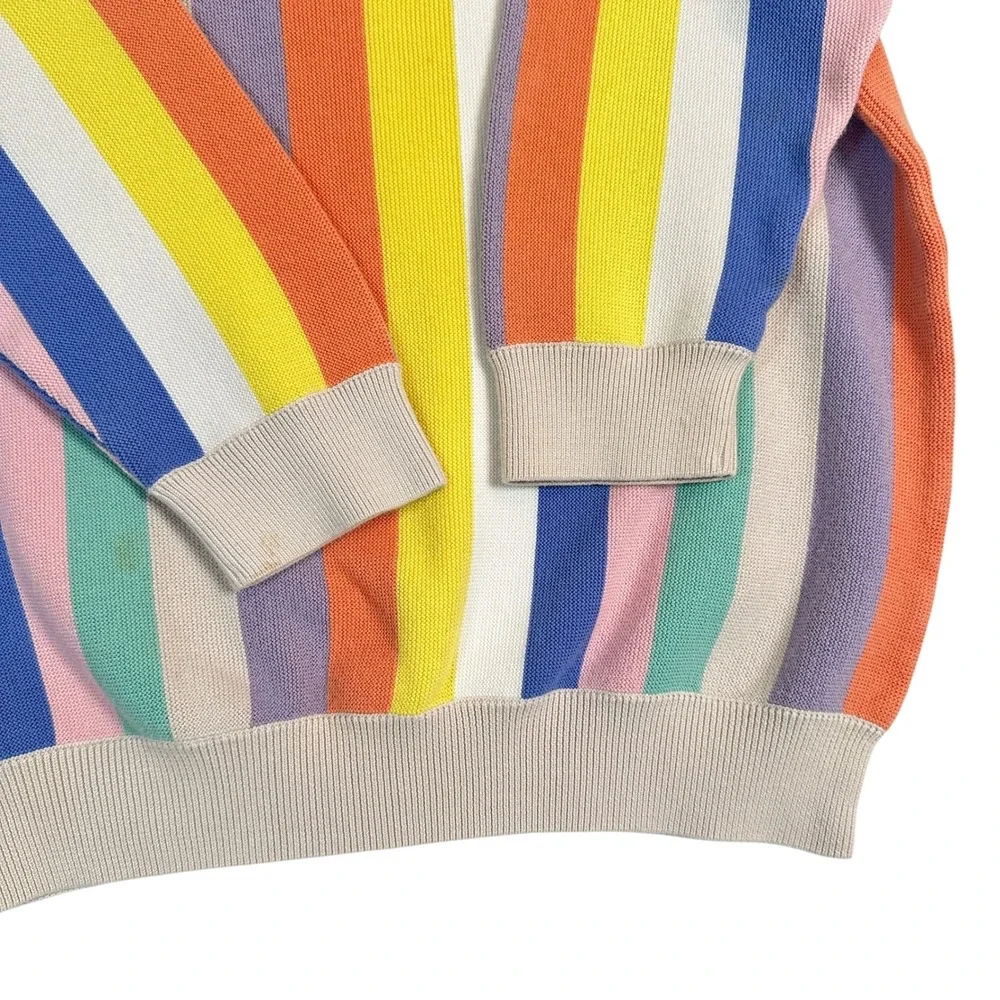 Maus & Hoffman Sweater XL Pima Cotton Vertical Rainbow Stripe Crewneck Multi VTG